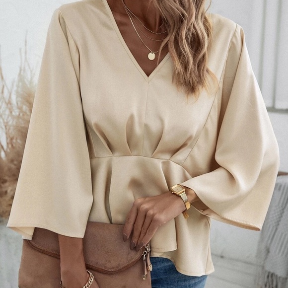 V neck Kimono Sleeve Oversized Blouse - Picture 3 of 15
